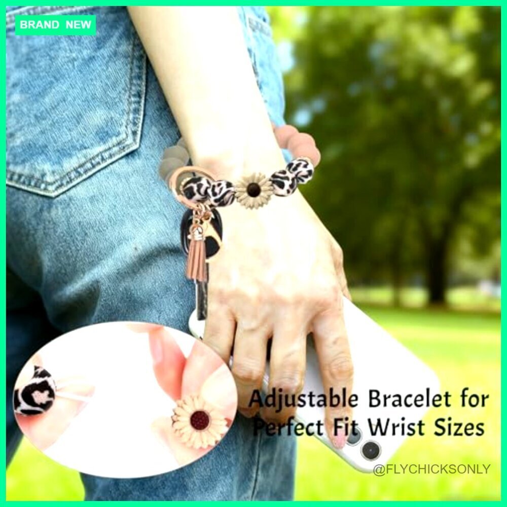 Adjustable Silicone Bead Bracelet Keychain with Detachable Clip, Hands-Free - Picture 3 of 5